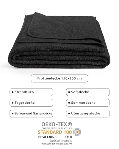 LAYNENBURG Premium Frottee Decke 150x200 cm - 100% Baumwolle - Dünne & Leichte Sommerdecke - Baumwolldecke als Sofa- & Bettdecke - Frottierdecke & Kühlende (Anthrazit)
