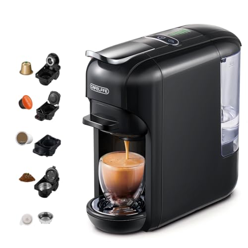 CAFELFFE MK-606 Máquina de espresso 5 en 1 de cápsula, 19 bares, compatible con K-Cup/Nes Original/DG/44 mm ESE y molido, 7 niveles de agua, para el hogar/la oficina, negro