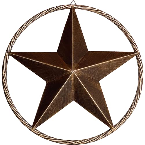 Urbalabs 32 Metal Barn Star Western Decor Twisted Rope Ring Rustic Wall Decor Texas Lone Star Dark Brown Metal Texas Home Wall Decor Indoor Outdoor Western Decor for Home