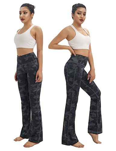 Image of BUBBLELIME 29 inch /31 inch /33 inch /35 inch /37 inch Women High Waist Bootlegs Yoga Pants Tummy Control Bootcut Workout Flared Out Pockets