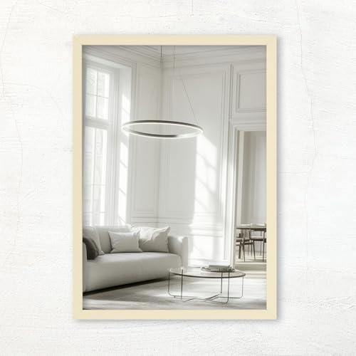 Image of CLAMARO Vision Wall Mirror 80 x 120 cm Beige with Frame, 300+ Sizes Selectable, Real Glass Mirror Can be Mounted in Portrait and Landscape Format - Handmade in Germany