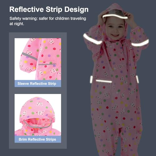Image of Kids Rain Suit Toddler Boys Girls One Piece Raincoats Waterproof Coverall Baby Rain Jackets Zipper Rainwear 1-10 Years