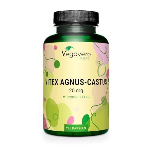 Vegavero Vitex Agnus Castus | 20 mg de Extracto 15:1 | Sauzgatillo para PMS Síndrome Premenstrual y Dolor Menstrual | Producido en Alemania | 240 Cápsulas | Sin Aditivos y Vegano