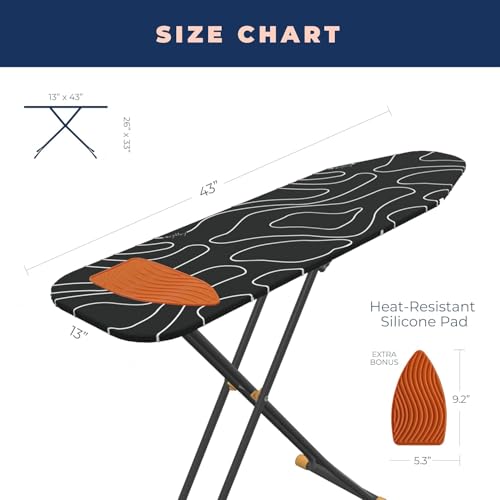 Ironing Board, Compact and Space Saver Ironing Board with Extra Thick 3 Layers Cover, Height Adjustable, Easy Storage with Smart Hanger and Heavy Duty Steel Legs, Black (13x43) by happhom - Image 6
