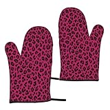 Love Leopard Estampado de Leopardo en Rosa Fuerte,Guantes de Cocina Antideslizantes para Horno, Resistentes al Calor, un par, Unisex.