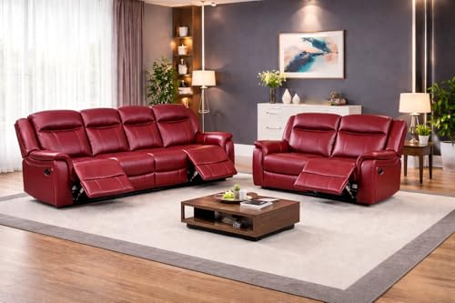 Image of SC Furniture Ltd Burgundy Red High Grade Leather Gel Reclining 4 Seater + 2 Seater Sofa Suite CLIFTON (4+2)