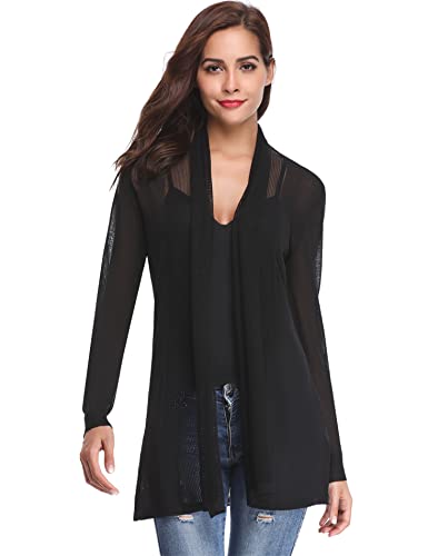 Totatuit Sheer Thin Cardigans For Women Summer Sweaters Kimono Blazer Lightweight Linen Jackets Chiffon Blouses Plus Size Duster Sheer Cover Ups For Dresses Summer Sweater Cardigan Black M #TOP4