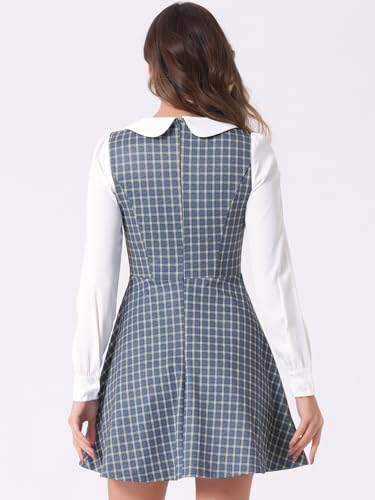 Image of Allegra K Women's Peter Pan Collar Contrast Color Button Decor A-Line Preppy Plaid Mini Dress