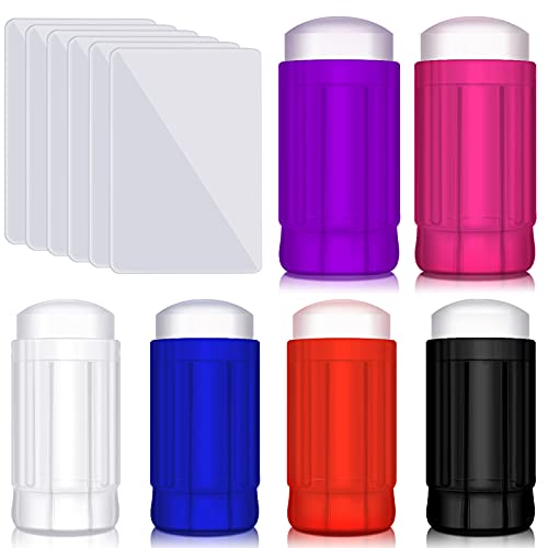 6 Pieces Nail Art Stamper Silicone Stamping Jelly with 6 Pieces Scrapers Transparent Body Nail Stamping Soft Nail Stamp Kit No Misplacement for Women Girls DIY Manicure Nail Art, 6 Colors