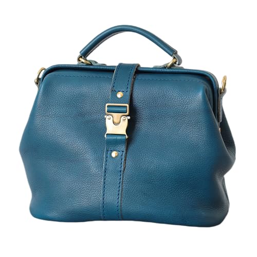 Image of Handmade Leather Doctor Bag for Women, Vintage Frame Satchel, Large Capacity Work Handbag, Soft Genuine Leather Shoulder Tote