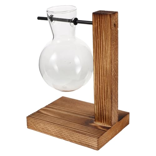 BESPORTBLE Vase Hydroponique Tubulaire en Verre Transparent avec Support en Bois Naturel Station de Propagation de Plantes pour Culture Hors-Sol Décoration Compacte pour Bureau et Maison