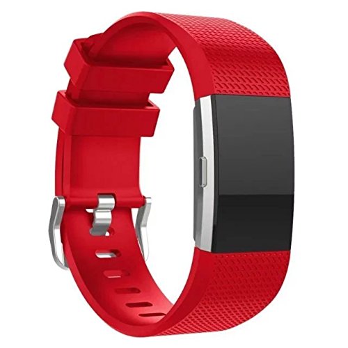 Annoda Soft Silicone Sport Replacement Strap Band for Fitbit Charge 2 Smart Watch(No Tracker, Only Bands) (S size, Red)