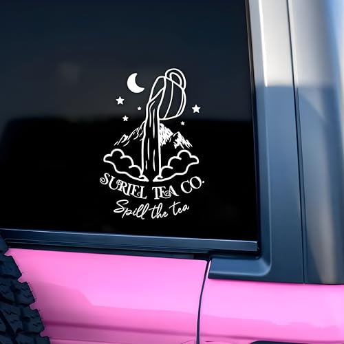 Image of Suriel Tea Co. Spill The Tea Car Decal ACOTAR Mirror Decals Symbol Car Accessories Book Lover Gifts Reaing Lover Funny Vinyl Waterproof 8 Inches Bumper Decal Gifts for Mom Dad Friend Coworker