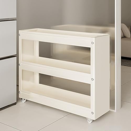 Image of HLDJYLZS Slim Storage Cart, Pull Out Kitchen Gap Organizer, Rolling Narrow with Wheels, Carbon Steel Multi Tier for Refrigerator Side, Bathroom, Laundry Room(White,15.7 * 7 * 27.5in)