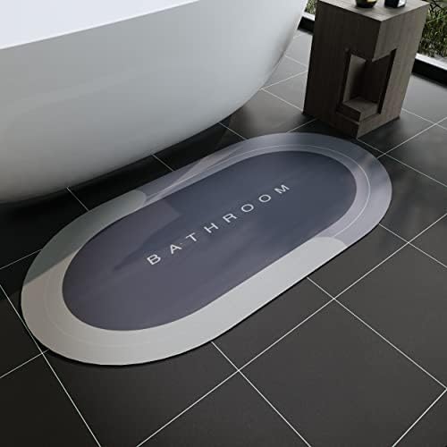 Deparnit Rubber Non-Slip Quick Dry Bathroom Rugs Super Absorbent Thin Bath Mat Fit Under Door, Fashion Washable Oval Bathroom Floor Rugs for Bathroom, Bathtub, Shower and Sink (24" x 48", Grey)