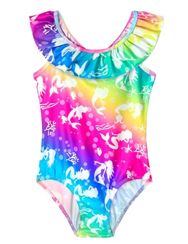 Image of Snowheart Girls Swimsuit One Piece Bathing Suit Kids Quick Dry Shoudler Ruffle Floral Swimwear for 3-12 Years Old
