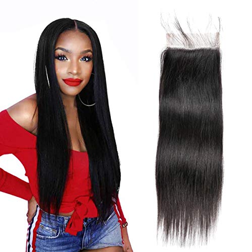 Beauhair Brazilian Straight Closure Virgin Human Hair Lace Closure 4x4 Free Part Silk Straight Human Hair Top Lace Closure 8A Grade 18 Inch Natural Black Color(18 Inch Closure, Straight)