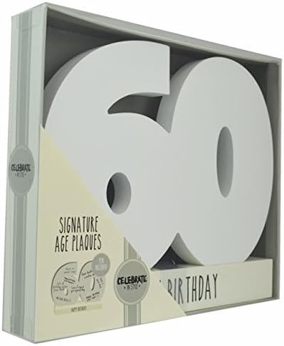 HOX Collection Celebrate in Style White Wooden 60th Birthday Signature Age Plaque with Black Marker Pen Freestanding White Wrapped Numbers to Sign Perfect Personalised Gift for Birthdays - Image 3