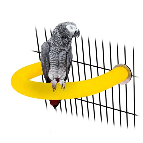 Image of Rypet U Shape Parrot Perch Stand Toy for Paw Grinding Clean Stick Exercise, Rough-Surfaced Quartz Bird Perch Standing Cage Accessories for for Small Parakeets Cockatiels Conures Macaws (Yellow M)