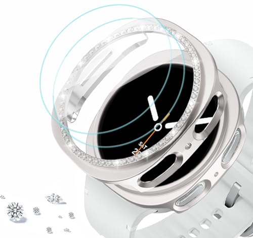 DEALELE [2+2 Pack] Tempered Glass Case Compatible with Samsung Galaxy Watch 8 40mm, Bling Diamond + Matte Protective Case Cover + 9H Tempered Glass Screen Protector, Starlight + Starlight