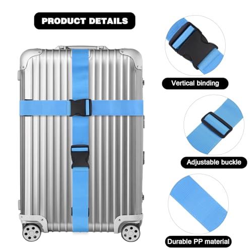 Dantix 4 Pack Luggage Straps for suitcases, 4 Extra Long Suitcase Straps TSA Approved Luggage Belt with Buckle, Adjustable Travel Belt for Luggage for 20'' - 32'' Suitcases (Light Blue)3