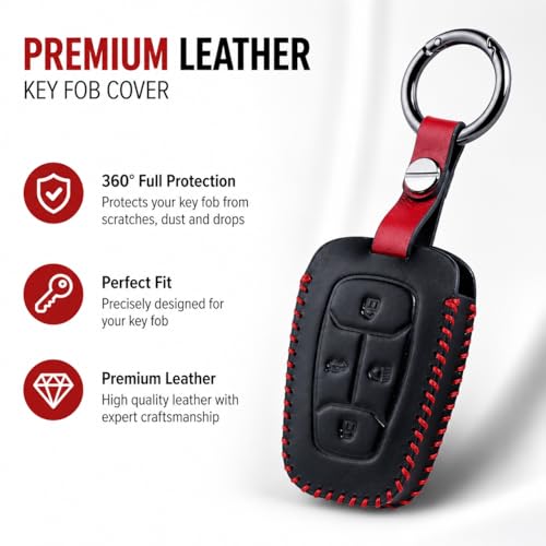Image of JVCV Car Styling Soft Handmade Leather Key Cover Compatible with Tata Nexon Harrier Tiago EV Altroz Tigor Safari Nexon EV Punch Punch EV 4 Button Smart Key (Black)