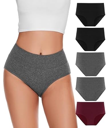 YESWEL Unterhosen Damen 5er Pack, Baumwolle Hohe Taille Unterwäsche, Hipster Stretch Atmungsaktive Panties für Frauen (Gr. S-3XL) - Produktbild