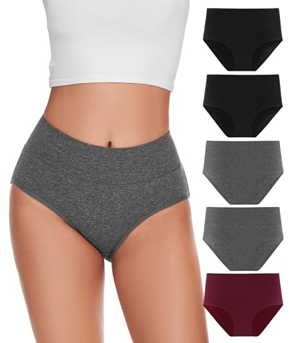 YESWEL Unterwäsche Frauen 5er Pack, Baumwolle Hohe Taille Unterhosen, Hipster Stretch Atmungsaktive Panties für Damen （Multicolor01，M）