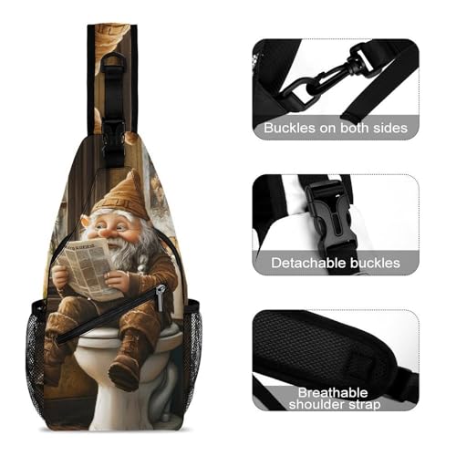 Dwarf Sitting in Toilet Reading Newspaper Sling Bag Casual Crossbody Bag Travel Shoulder Sling Backpack for Men Women3