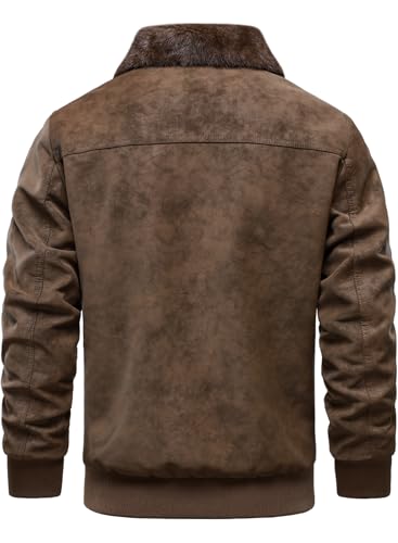 HOOD CREW Mens Faux Suede Bomber Jacket Fur Collar Vintage Leather Jackets Casual Lightweight Winter Warm Fleece Lined Coat3