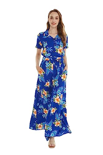 Image of Matchable Family Hawaiian Luau Men Women Girl Boy Clothes in Hibiscus Blue