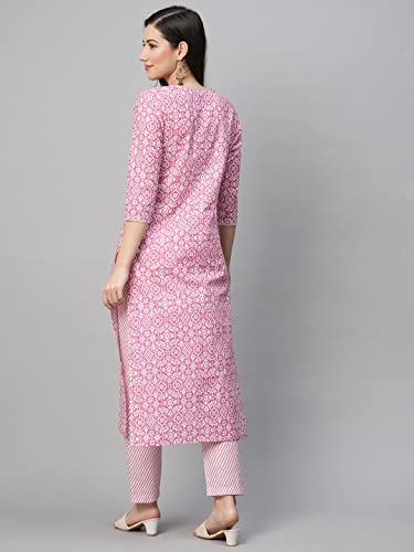 Image of GoSriKi Women's Cotton Blend Printed Straight Kurta With Pant