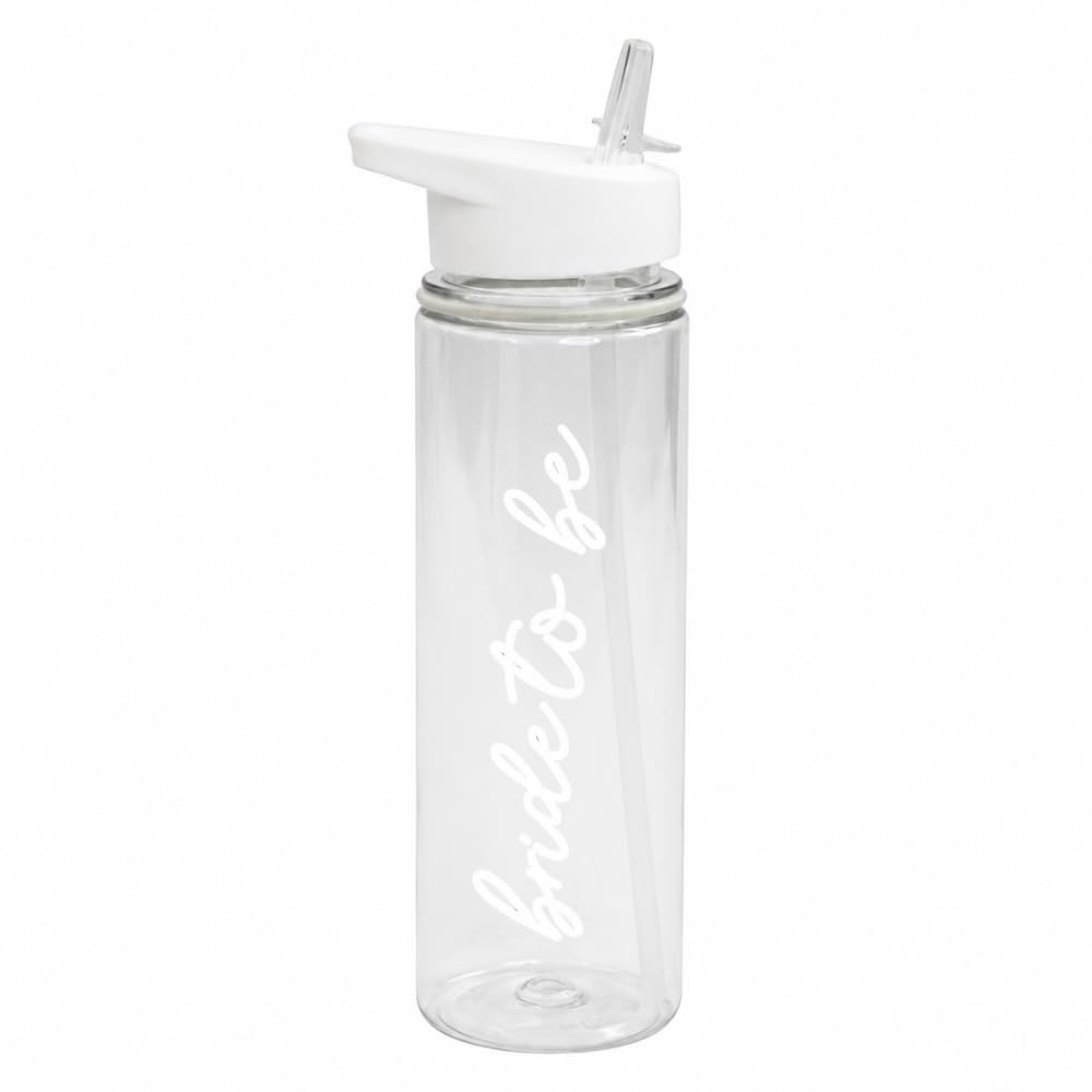eBuyGB White Bride To Be Water Bottle 725ml, Hen Party Drink Bottle with Straw Lid, Bridal Shower, Hen Do Favours, Bridesmaid Gifts & Party Bag Fillers