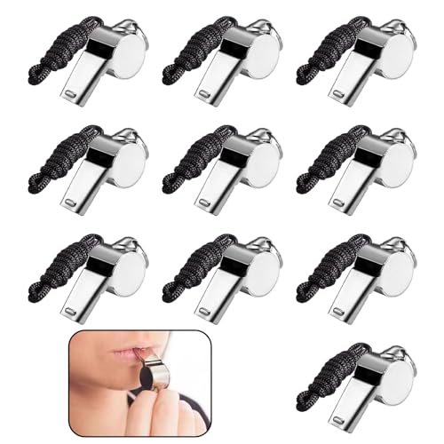 10 Pièces Sifflet Arbitre,Sifflet de Survie,Acier Sifflet Enfant,Sifflets de Sport d'urgence Sifflets Avec Cordon,Personnalisé Rappel Siffre Pour Les Entraîneurs,Arbitre Football en Acier Inoxydable