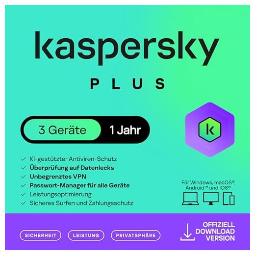 Kaspersky Plus Internet Security 2026 | 3 Geräte | 1 Jahr | Anti-Phishing und Firewall | Unbegrenzter VPN | Passwort-Manager | Online-Banking Schutz | PC/Mac/Mobile | Aktivierungscode per Email