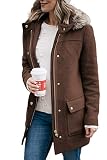Shanfetl Womens Coats Fall Winter Warm Mid Length Pea Coats Elegant Jackets Outwear with Faux Fur Ho
