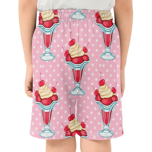 Cherries Ice-Cream Athletic Shorts with Zipper Pockets, Youth Boys Athletic Running Shorts for Summer3