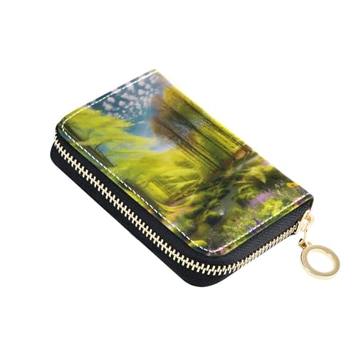 Spring Forest Wallet Women Zip Around RFID Blocking Credit Card Holder Aesthetic Coin Change Purse with Zipper