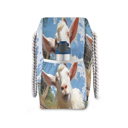 Goat Looks Into The Camera Beach Bag & Travel Tote Bag Large Sandproof Wet Pouch for Gym Travel3