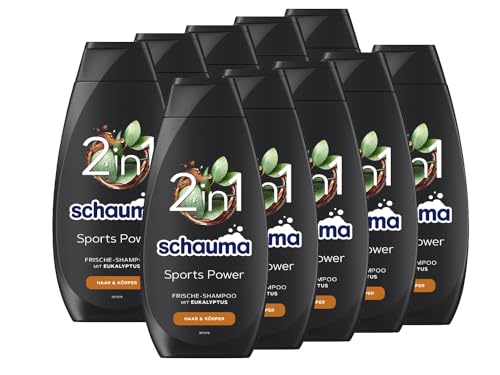 Schauma Schwarzkopf 2in1 Frische-Shampoo Sports Power (10x 400 ml), Haarshampoo mit belebender Formel für Haar & Körper, Shampoo kräftigt das Haar und verleiht einen Frische-Kick