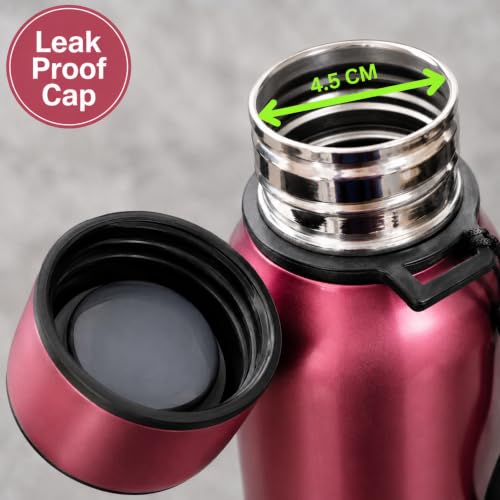 Image of GRECY Hydra Sip Steel Water Bottle 1000ml Metallic Pink | Leak Proof | BPA Free | Food Grade Stainless Steel | Rust Proof | Single Wall | Odour Free | Lightweight | School Office Travel