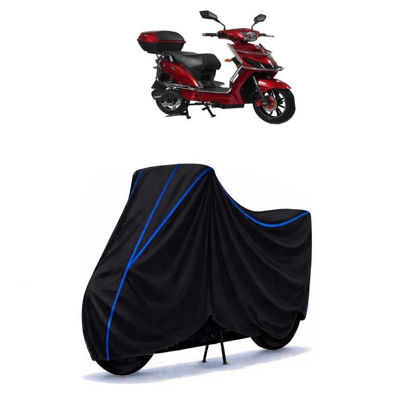 Image of Scooty Cover Water Resistant for Avan Xero BS6 | Universal Scooter & Bike Cover | Heavy Duty UV Dust, Rain & Scratch Protection | Elastic Fit All Weather Indoor Outdoor | Black with Blue Piping
