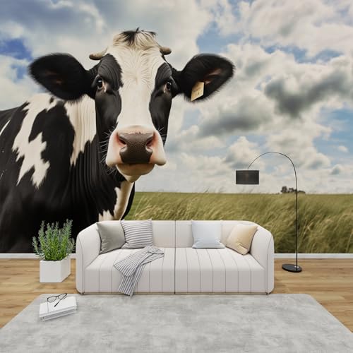 PaxGloz Fototapete Kuh Tapete Bauernhof Tier Tapeten Vliestapete Modern Wandtapete Wohnzimmer Schlafzimmer Kinderzimmer Wanddeko Motivtapeten 150 x 105 cm (B x H)