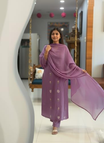 Image of ANNI Designer Women's Rayon Viscose Straight Kurta Set with Pant and Dupatta | Stylish Long Kurti Dress for Festive, Party, and Ethnic Wear