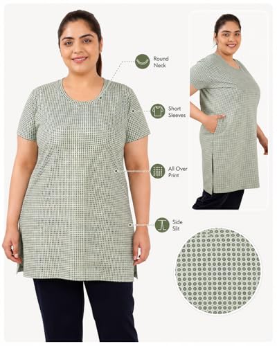 Image of In Love Women's All-Over Printed Cotton Plus Size Longline T-Shirt with Pockets