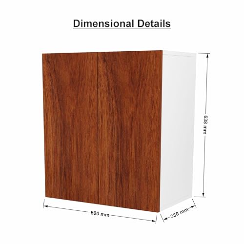 Image of 2 Door Multipurpose Wall Mounted Cabinet with Adjustable & Fixed Shelf | Storage for Modular Kitchen, Office & Living Room | Assembly-DIY | Color-White & Cherry Pine | Size-60x33x63.8 Cm