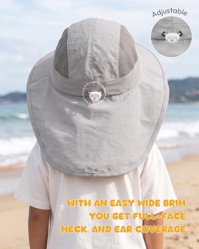 Toddler Baby Sun Hat UPF 50+ Kids Summer Outdoor Sun Hats for Boys Girls Beach Fishing Hat Age 0-8 Years (US, Age, 0 Months, 6 Months, Light Gray+Navy Blue) - image 3