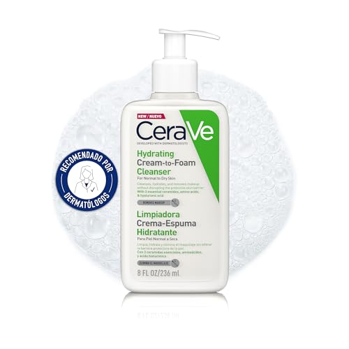 CeraVe Gel Limpiador Crema-Espuma Hidratante, Para Piel Normal a Seca, Elimina Maquillaje, Suciedad y Grasa, Para Rostro, Con Ceramidas Esenciales, Aminoácidos y Ácido Hialurónico, 473ml