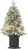 3ft Small Christmas Tree Pre-Lit Artificial Christmas Tree with 78 Led Lights, Snow Flocked Xmas Tree with X Brown Base, Timer Function, Battery Operated, for Home Christmas Decor