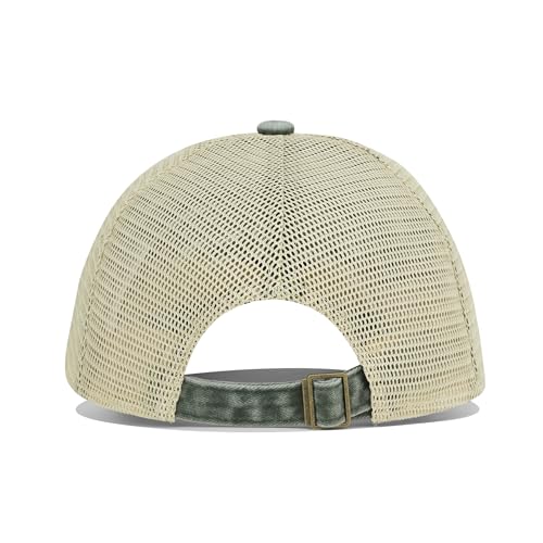 Image of Croogo Leather Patch Mesh Back Cap Washed Cotton Dad Hat | Breathable Material /Adjustable Design /Unstructured Hats /Vintage Wash /Exclusive Products